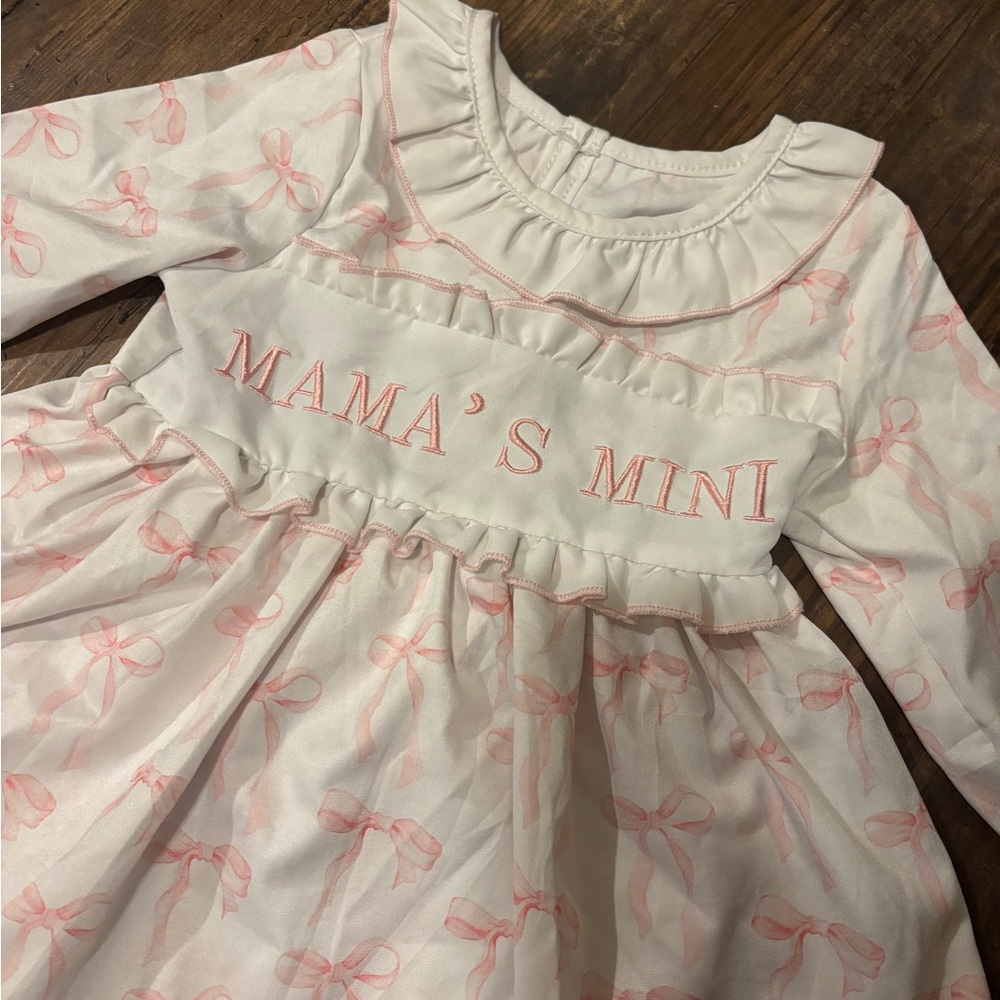 Mama's Mini Embroidered Pink Bow Dress Baby size 6-12 months